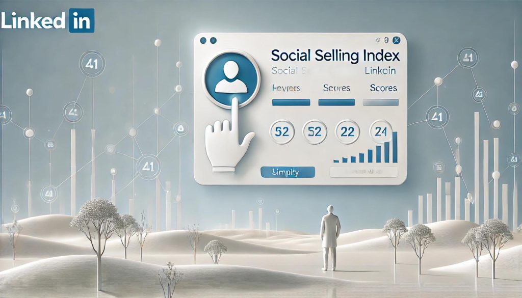 Minimalistic LinkedIn dashboard displaying social selling index score with graphs and metrics, representing how to check social selling index on LinkedIn