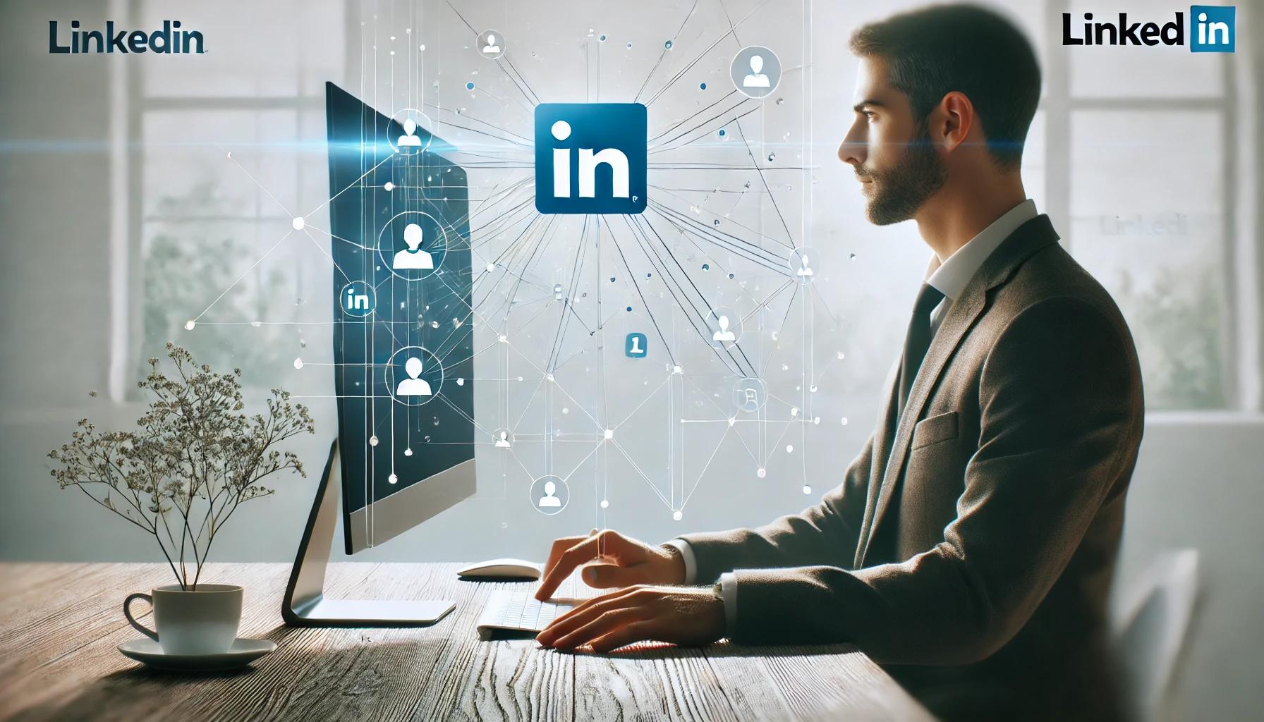 Minimalistic representation of a professional using LinkedIn for social selling and networking on a desktop