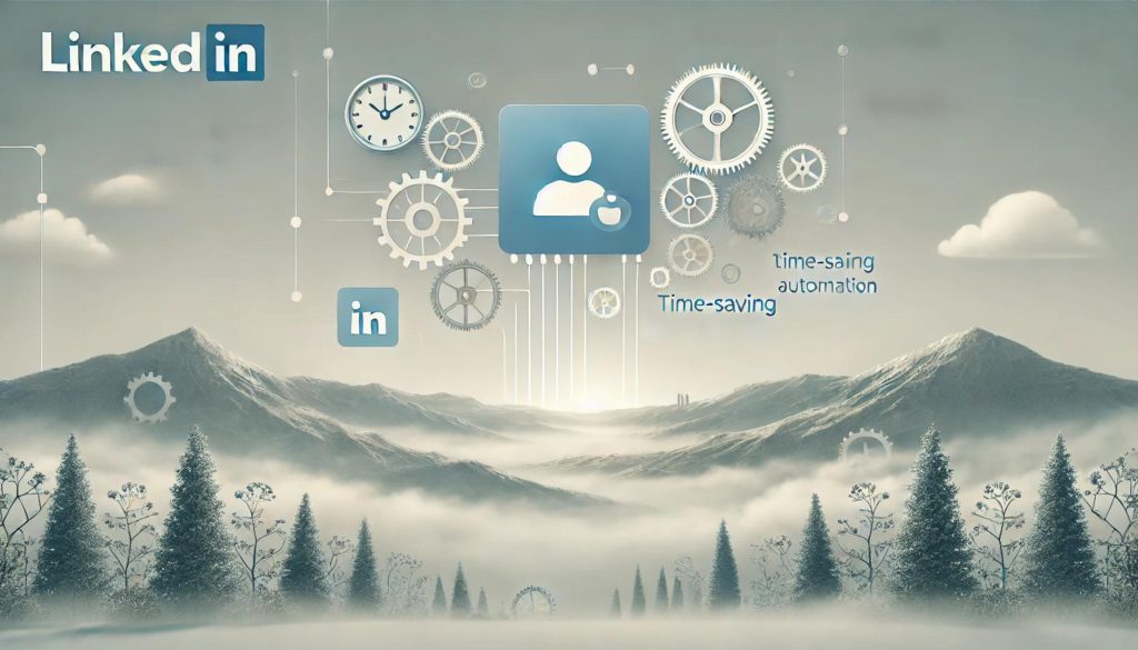 Simplified concept of LinkedIn automation, showing gears and a clock, representing efficiency in social selling, representing social selling dashboard LinkedIn